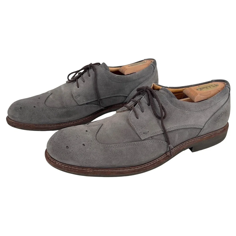 ECCO Men's Grey Suede Wingtip Brogue‎ Oxford Dress Shoes EU 45 US 11-11.5 Wide
